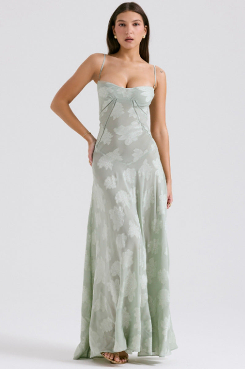 Damen nan fließendes Maxikleid mit Korsage-Oberteil und Spaghettiträgern Echo Archiv