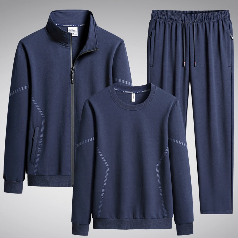 Herren Dreiteiliges Performance-Trainingsset mit Stehkragen-Zipjacke, Rundhals-Sweater & tapered Jogginghose Echoarchiv