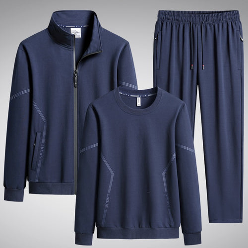 Herren Dreiteiliges Performance-Trainingsset mit Stehkragen-Zipjacke, Rundhals-Sweater & tapered Jogginghose Echoarchiv