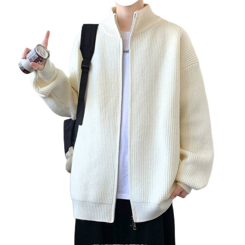 Herren Oversized Strick‑Zipjacke mit hohem Stehkragen und feiner Rippstruktur Echoarchiv