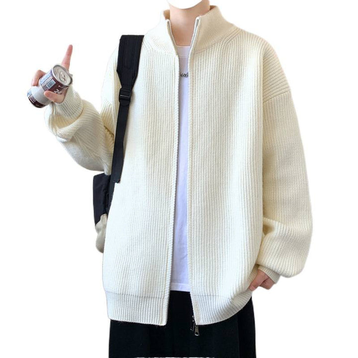 Herren Oversized Strick‑Zipjacke mit hohem Stehkragen und feiner Rippstruktur Echoarchiv