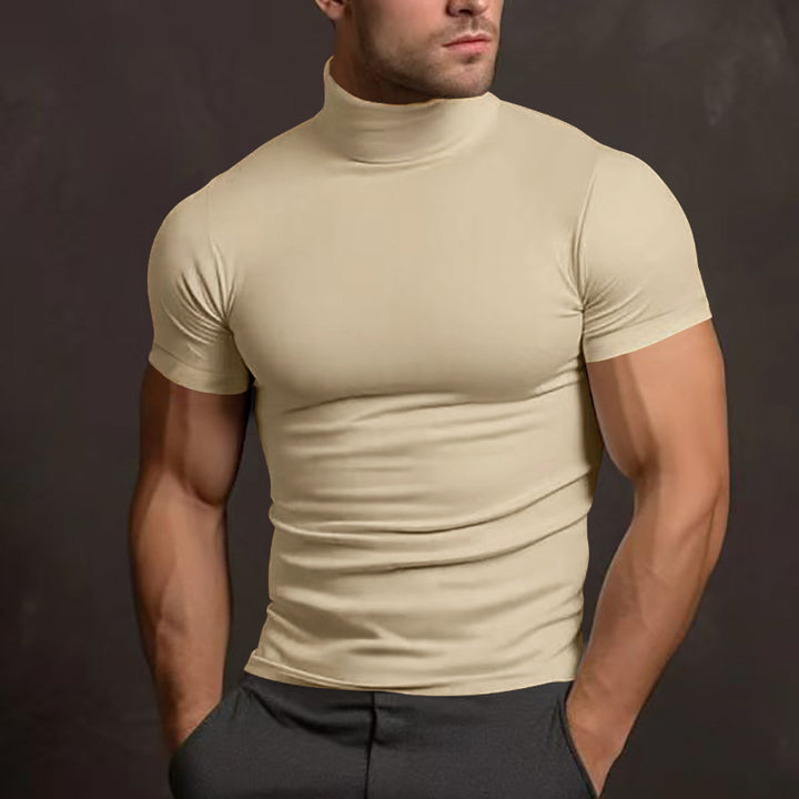Herren elegantes Kurzarm-T-Shirt mit hohem Kragen und enganliegendem Schnitt Echoarchiv