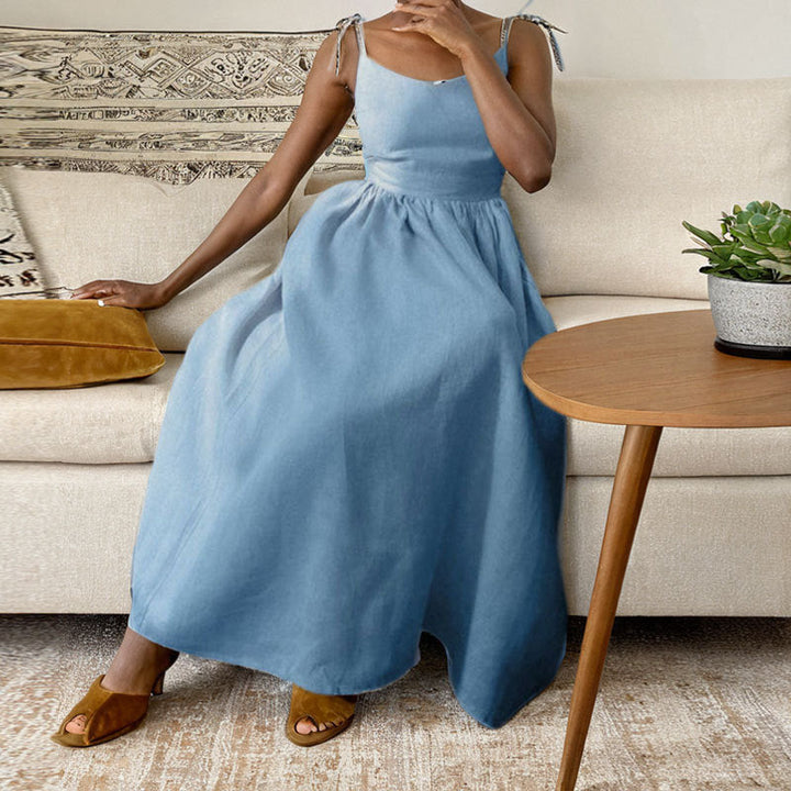 Damen Midikleid mit Spaghettiträgern & Taschen – Élara