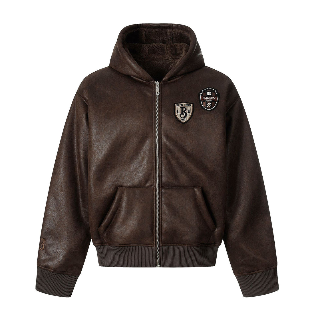 Herren Kapuzen-Lederblouson mit Teddyfutter und Rippbündchen Echoarchiv