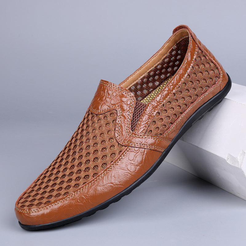 Herren Atmungsaktiver Lochleder-Slipper im Mokassin-Stil mit flexibler Gummisohle – Tavélo