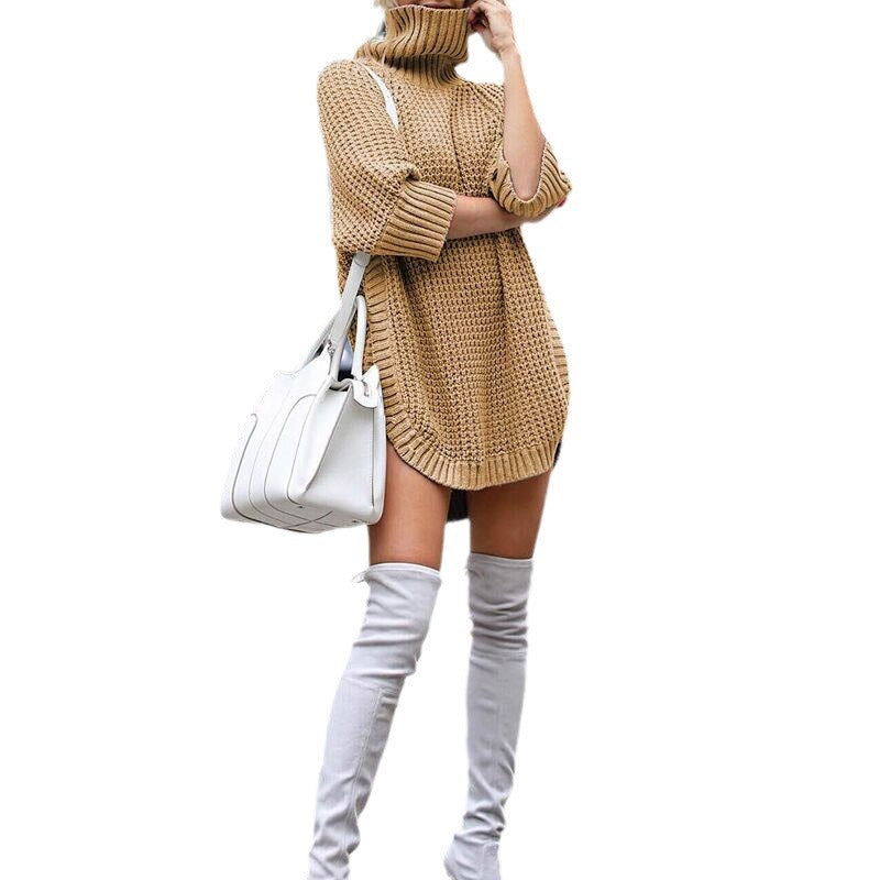 Damen Strick-Minikleid mit grobem Waffelstrick, Rollkragen und verlängertem Rückensaum Echo Archiv