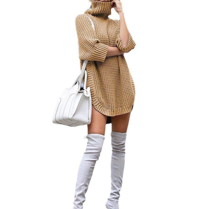 Damen Strick-Minikleid mit grobem Waffelstrick, Rollkragen und verlängertem Rückensaum Echo Archiv