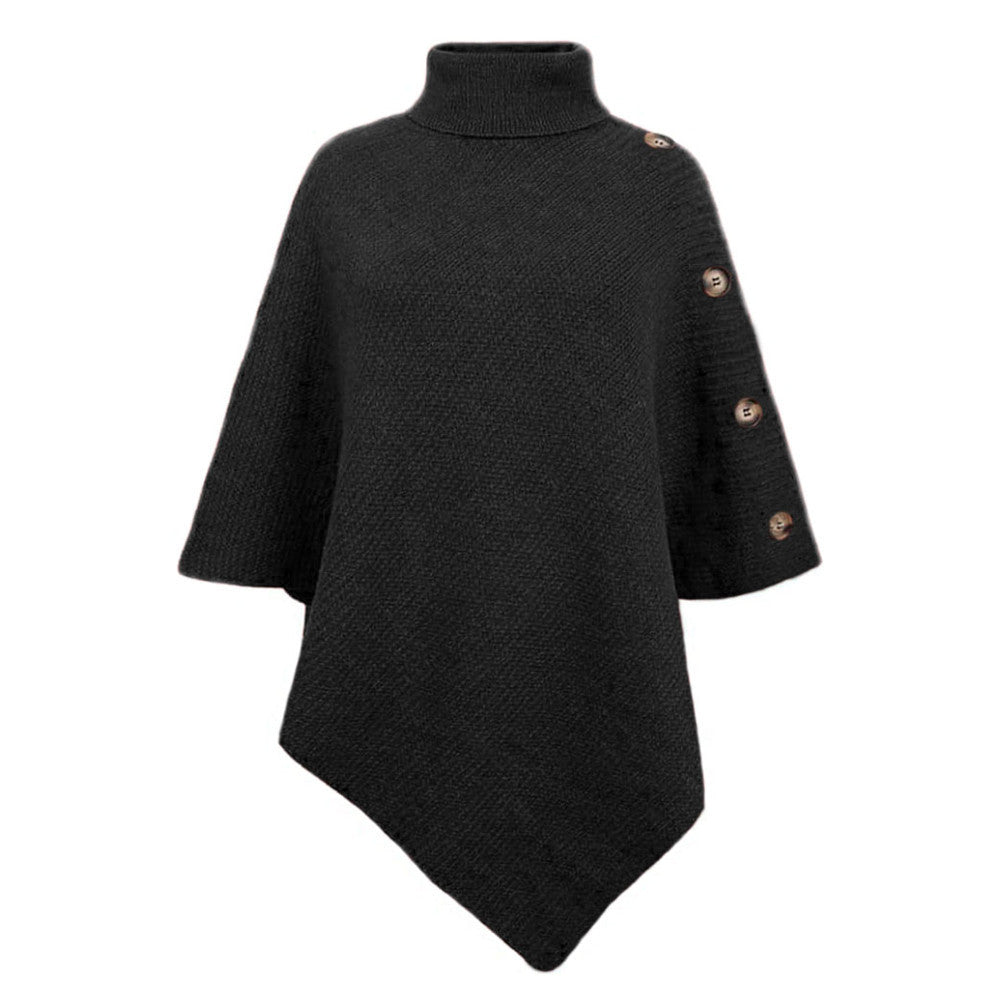 Damen nan asymmetrischer Strickponcho mit Rollkragen und dekorativer Knopfleiste Echo Archiv