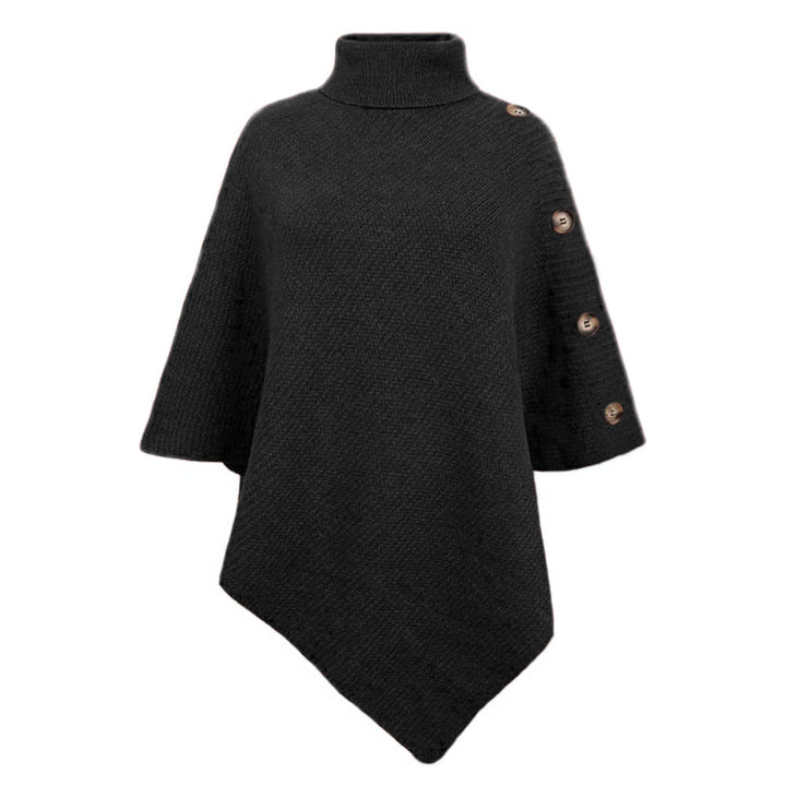 Damen nan asymmetrischer Strickponcho mit Rollkragen und dekorativer Knopfleiste Echo Archiv