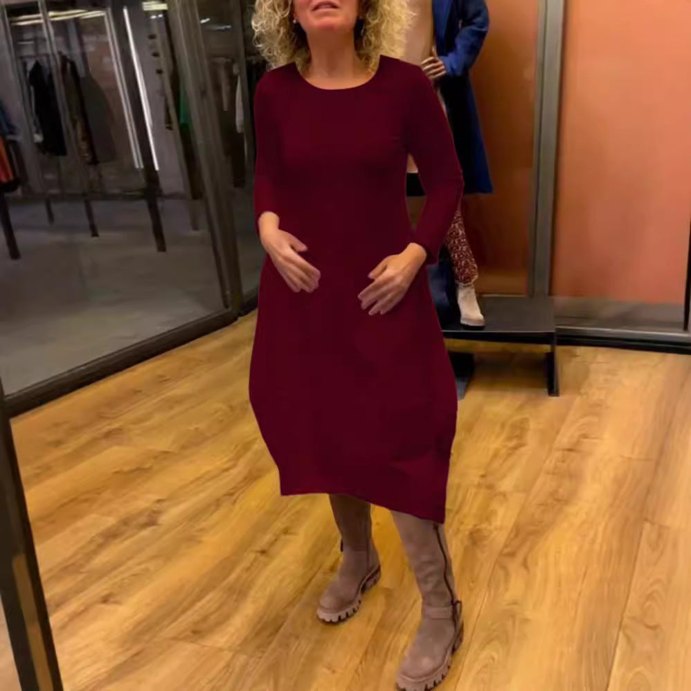 Damen nan asymmetrisches Ballonkleid mit dreiviertelärmeln, seitlichen Eingrifftaschen und fließendem Zipfelsaum Echo Archiv