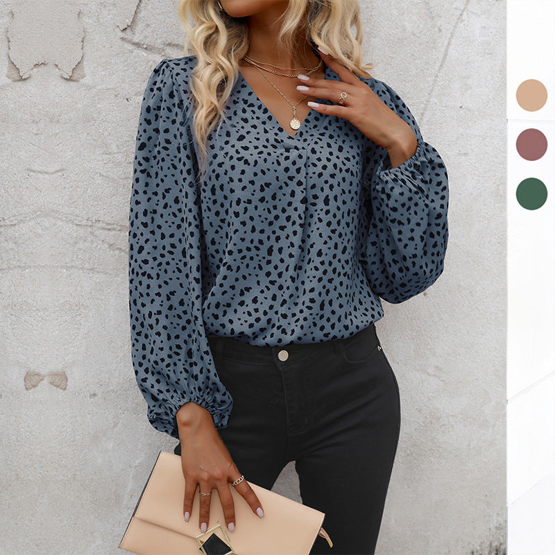 Damen Elegante V-Ausschnitt Bluse mit Puffärmeln Echo Archiv