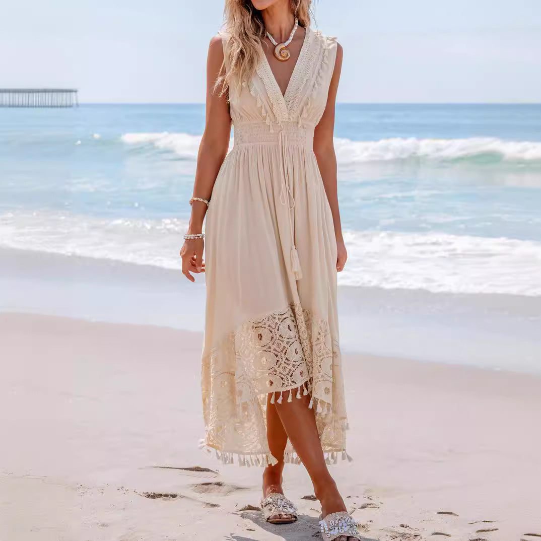 Damen Bohemian Maxikleid mit Spitzen- und Rüschendetails Echo Archiv