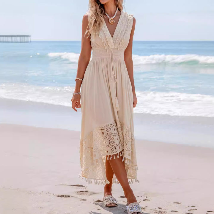 Damen Bohemian Maxikleid mit Spitzen- und Rüschendetails Echo Archiv