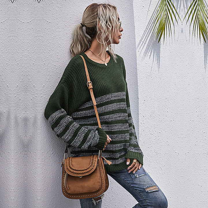 Damen Oversize-Feinstrickpullover mit Rundhalsausschnitt und gestreiftem Struktur‑Muster Echoarchiv