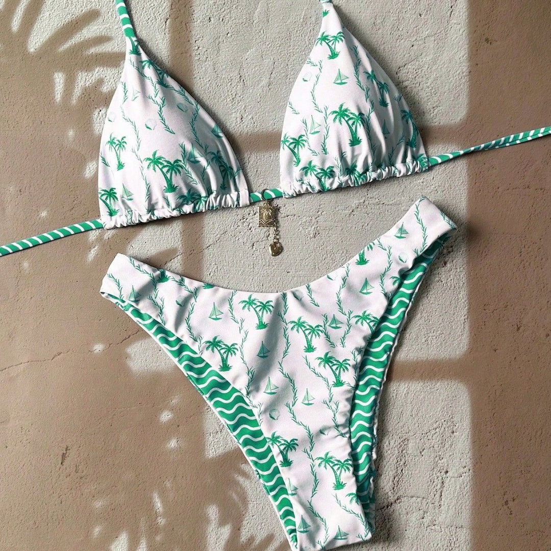 Damen Triangel-Bikini mit tropischem Muster Echo Archiv