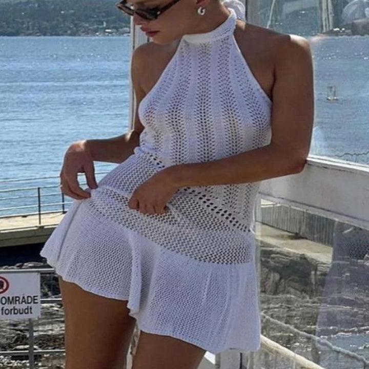 Damen luftiges Strandkleid mit feinem Häkelmuster und voluminösem Saum Echo Archiv