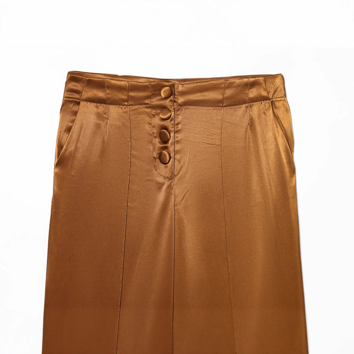 Damen hochtaillierte Satin-Culotte mit verdeckter Knopfleiste, Bügelfalte und seitlichen Eingrifftaschen – Avélisse