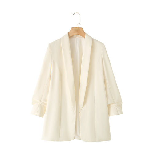 Damen lässiger Oversize-Blazer mit Schalkragen, offenem Schnitt und 3/4-Ärmeln – Valéne