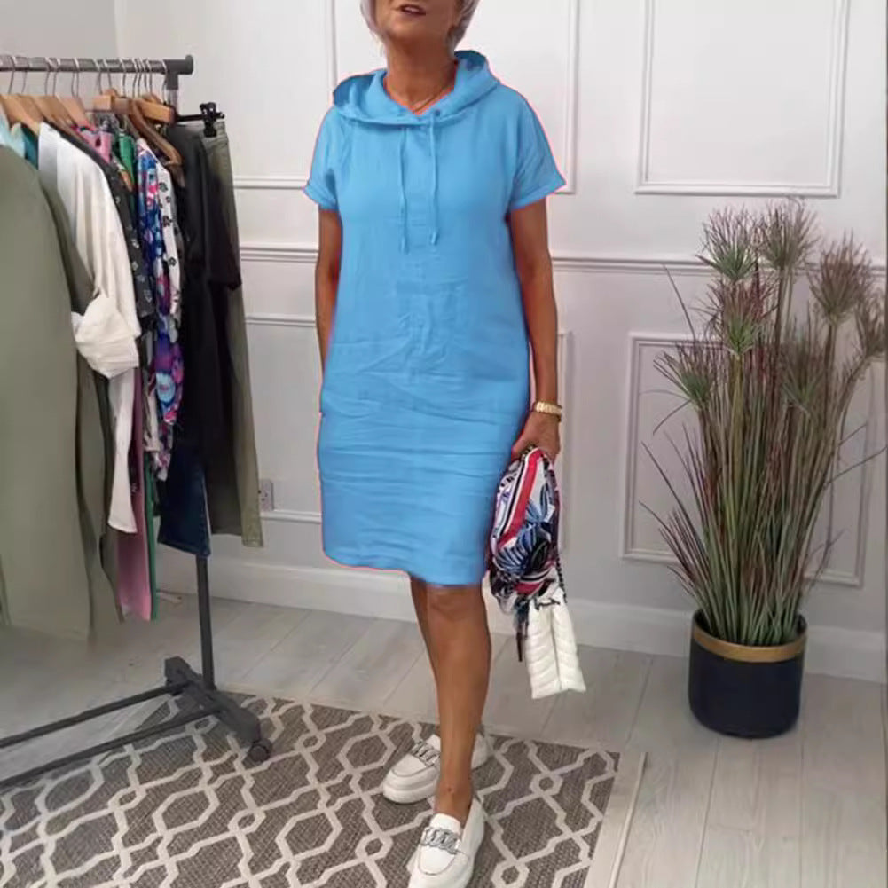 Damen nan legeres Kapuzenkleid mit kurzem Ärmel, geradem Schnitt und Kordelzug Echo Archiv