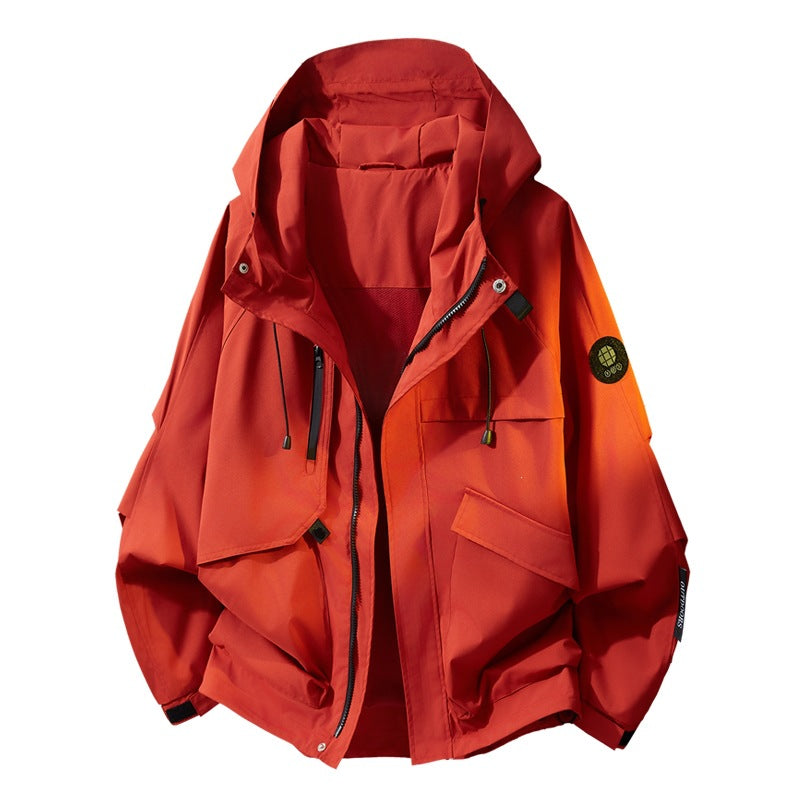 Herren Oversize Utility-Kapuzenjacke mit Multifunktions-Taschen, Zwei-Wege-Reißverschluss & verstellbarem Saum Echoarchiv