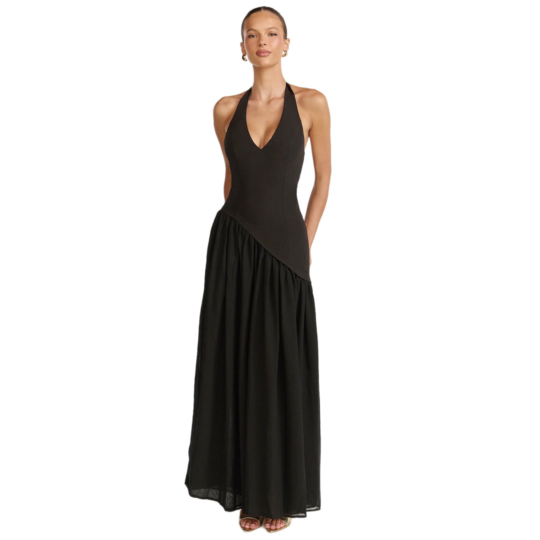 Damen Maxikleid mit tiefem V-Ausschnitt und asymmetrischem Rock Echo Archiv