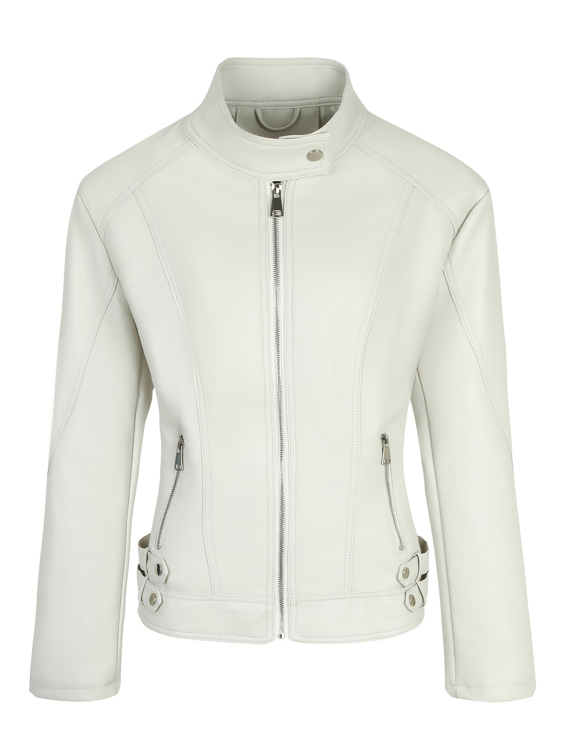 Damen Modische Kunstlederjacke mit Reißverschluss und seitlichen Taschen – Célinea