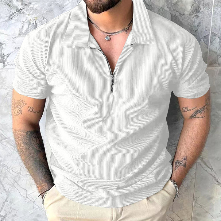 Herren modisches kurzärmliges Polo-Shirt mit lässigem Hochkragen und Reißverschluss Echoarchiv