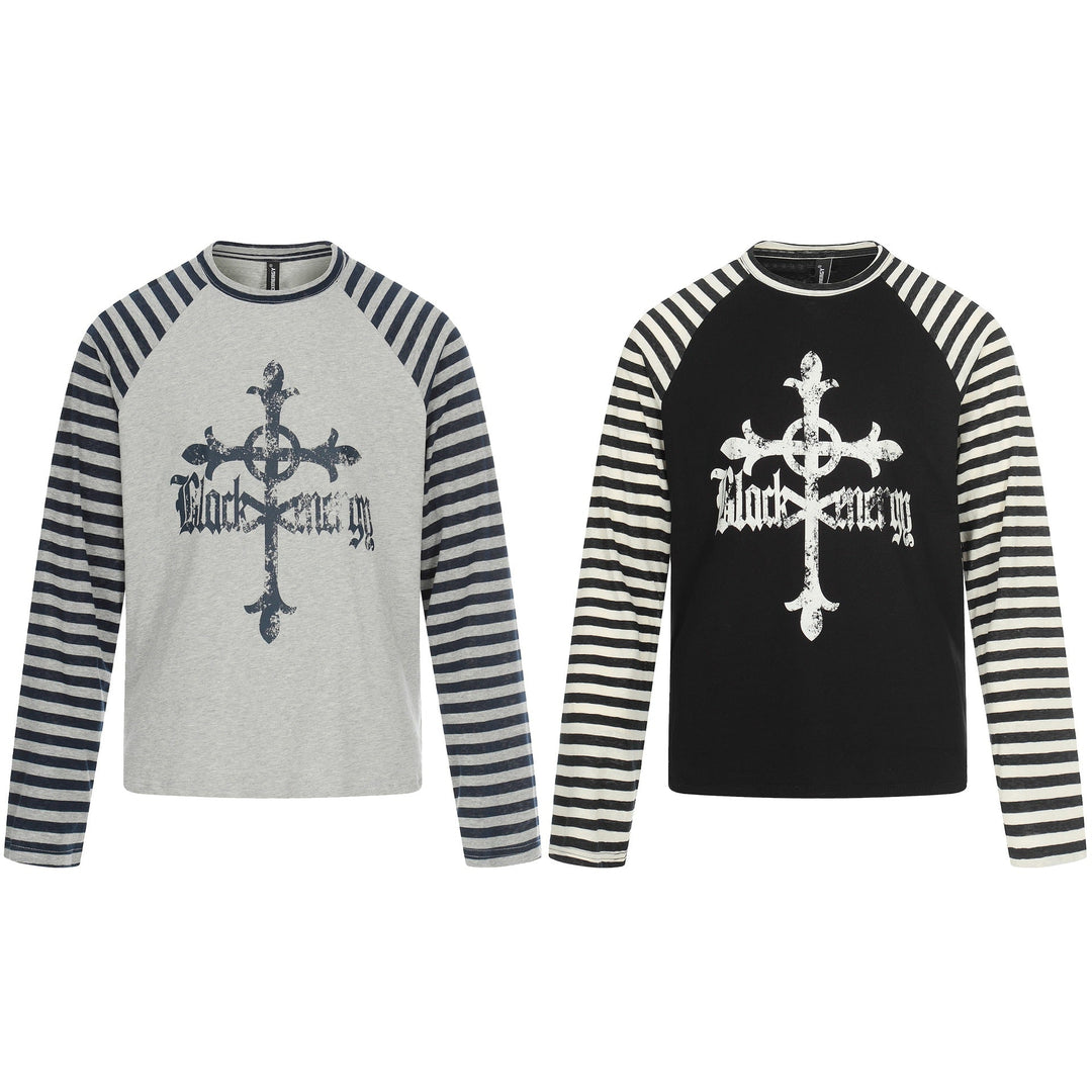 Herren Langarm-Raglanshirt mit Streifenärmeln und Vintage-Print Echoarchiv