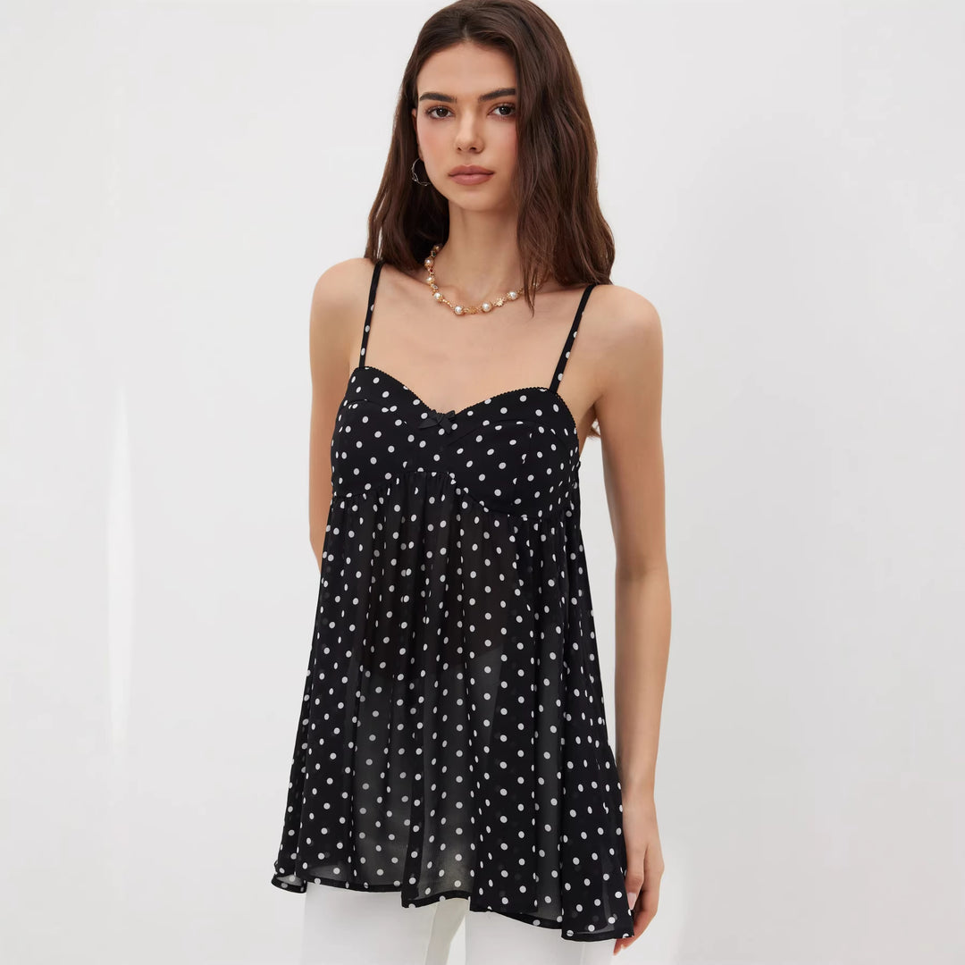 Damen Verspielt transparentes Spaghettiträgershirt mit Leopardenmuster Echo Archiv