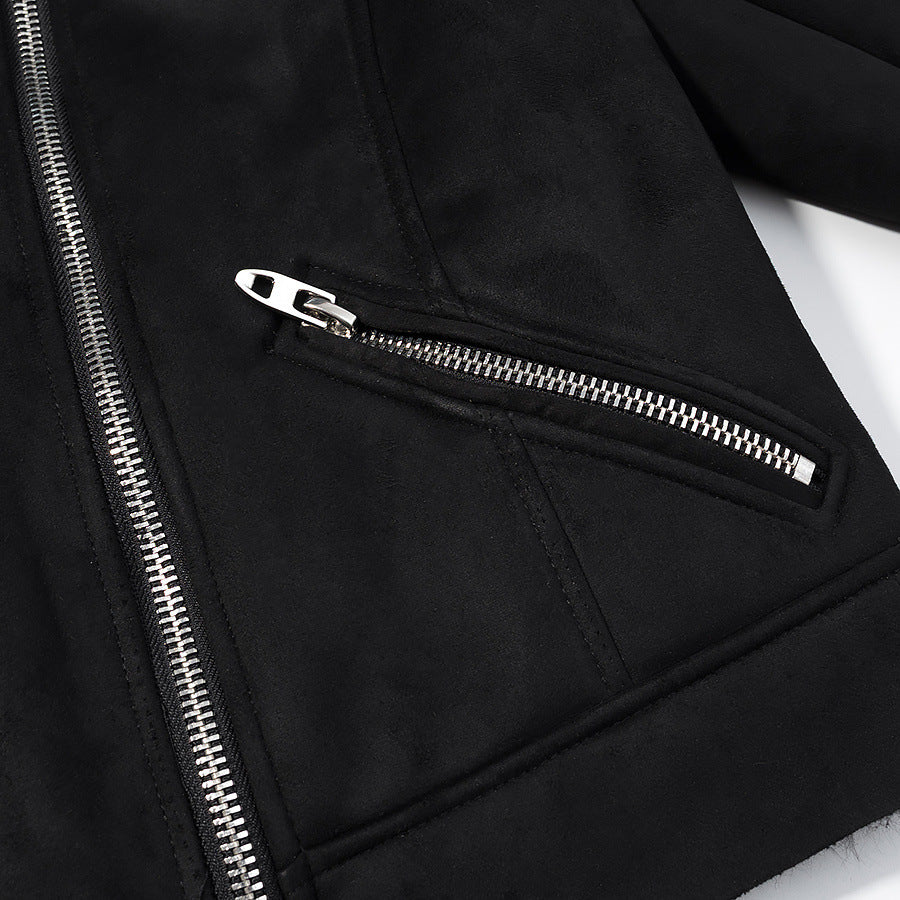 Damen Kurze Bikerjacke im Aviator-Look mit Kunstfellkragen und asymmetrischem Reißverschluss Echoarchiv