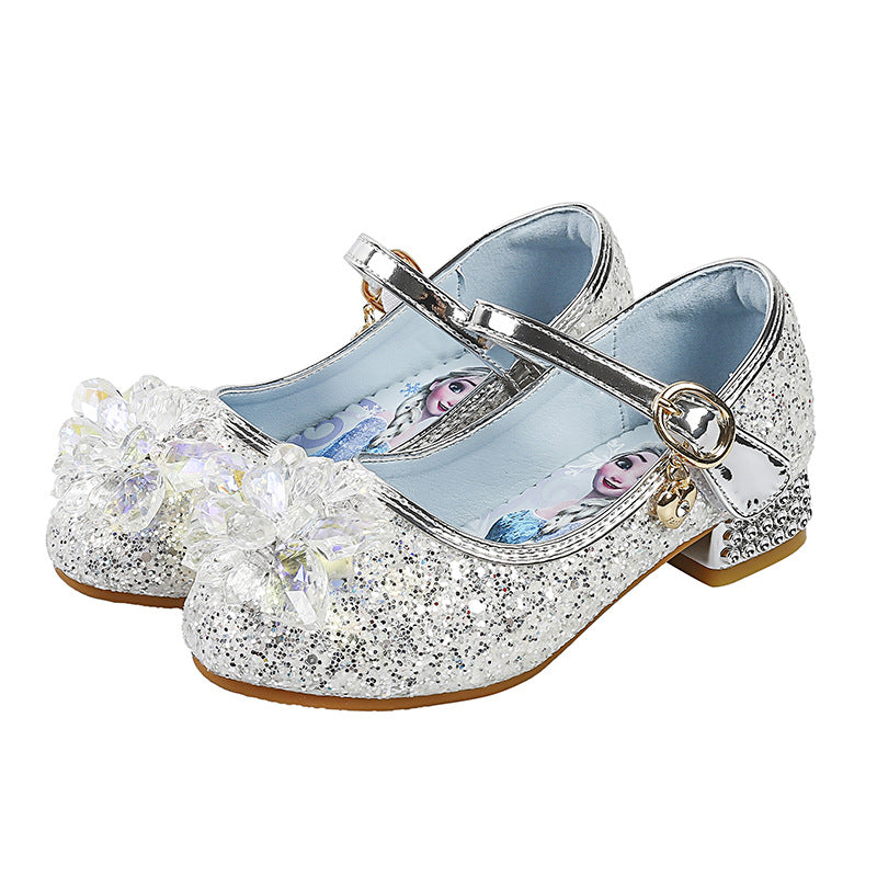 Mädchen Glitzernde Mary Jane Schuhe mit funkelnden Blumenapplikationen Echo Archiv