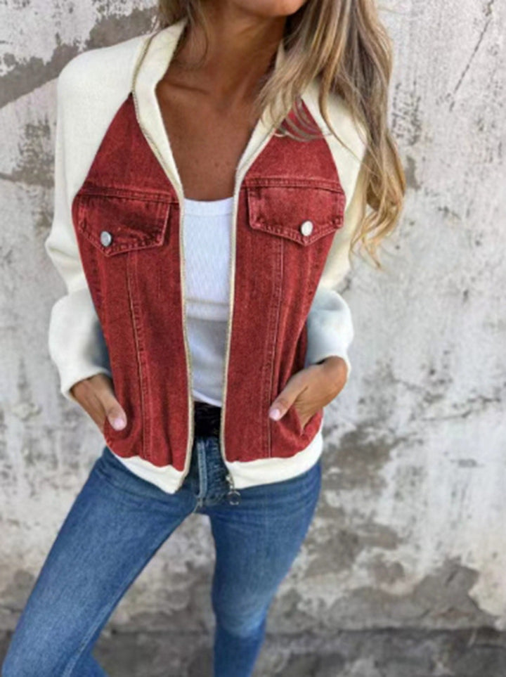 Damen nan Sweat-Jeans-Bomberjacke mit Raglanärmeln Brustklappen und Reißverschluss Echo Archiv
