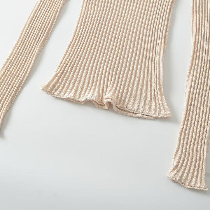 Damen Figurbetontes geripptes Langarm-Feinstrickshirt mit Henley-Knopfleiste Echoarchiv
