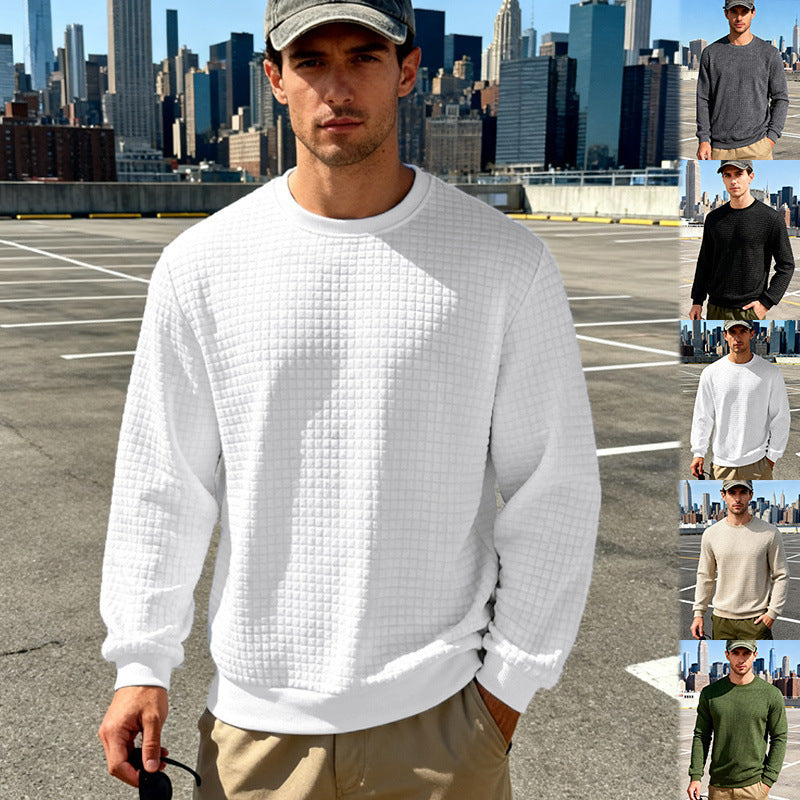 Herren nan strukturiertes Quadrat-Stepppullover mit Rundhals und elastischen Bündchen Echo Archiv