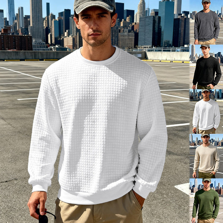 Herren nan strukturiertes Quadrat-Stepppullover mit Rundhals und elastischen Bündchen Echo Archiv