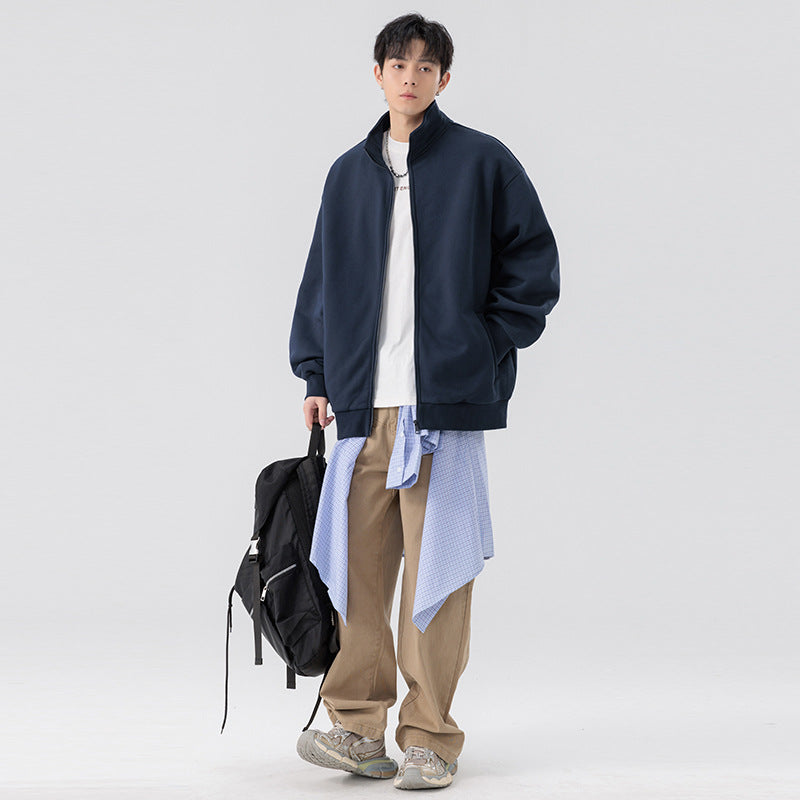 Herren Oversize Sweatjacke mit Stehkragen, durchgehendem Reißverschluss und geripptem Saum Echo Archiv