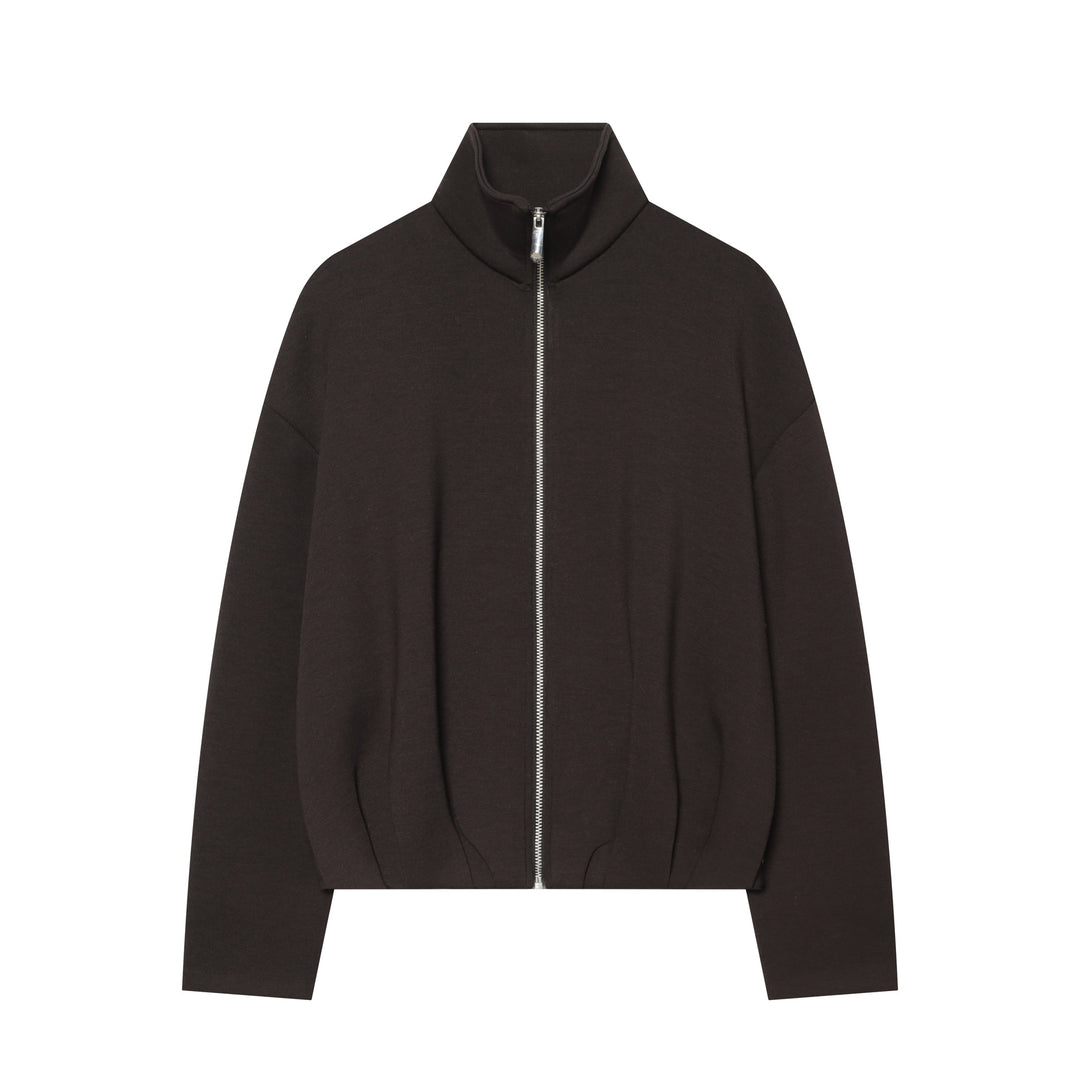 Damen Cropped‑Sweatjacke mit hohem Stehkragen, durchgehendem Reißverschluss und taillierter Tunnelzugsaum Echo Archiv