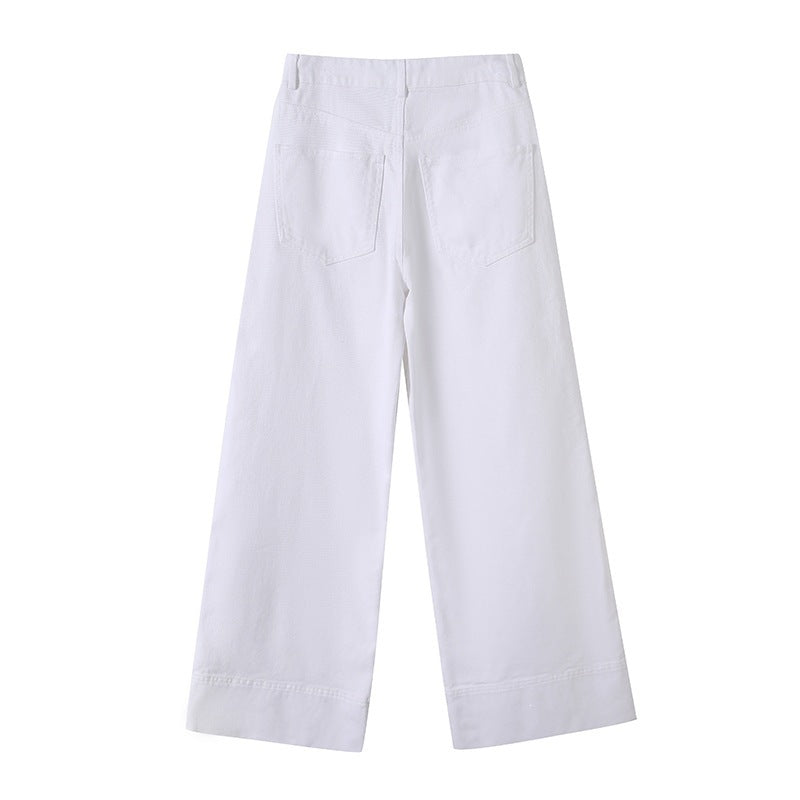Damen Weite hochtaillierte Palazzo-Hose aus Baumwollmix mit Umschlagsaum Echo Archiv