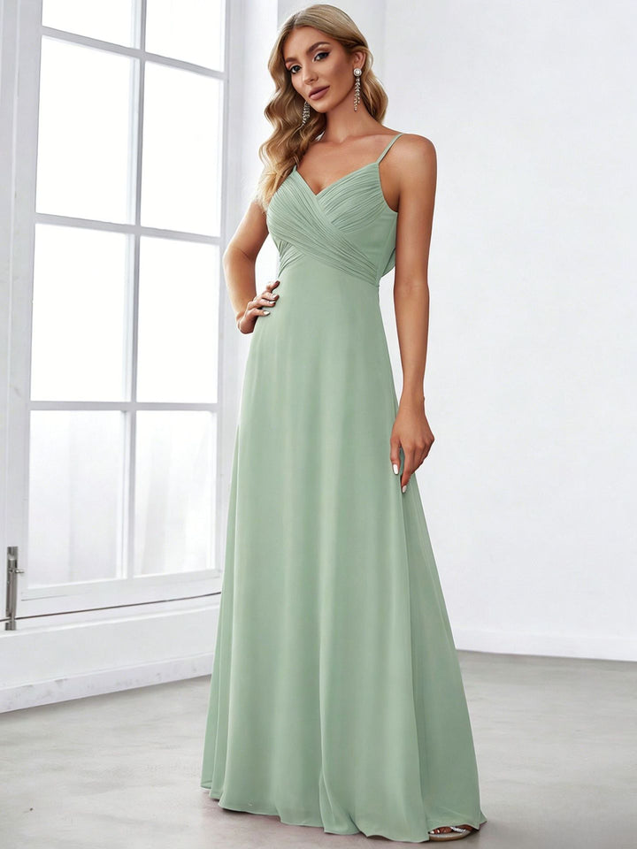 Damen nan fließendes Chiffon-Abendkleid mit überkreuzter Drapage, Empire-Taille und feinen Spaghettiträgern Echo Archiv