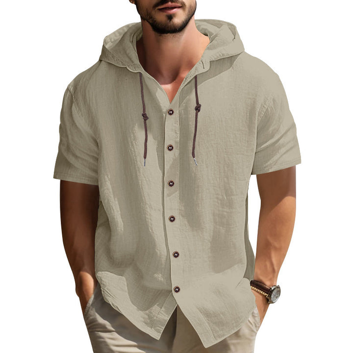 Herren lässiges Kapuzenshirt mit kurzen Ärmeln und Knopfleiste Echoarchiv