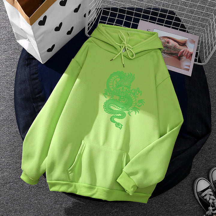 Unisex Kapuzenpullover mit detailreichem Drachenmotiv, Oversize‑Schnitt und Kängurutasche – Auréline