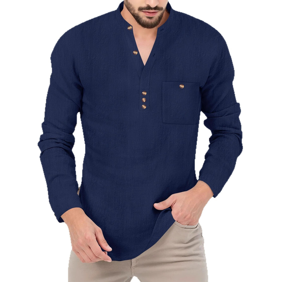 Herren lässiges Langarmshirt mit Knopfleiste und Brusttasche Echoarchiv