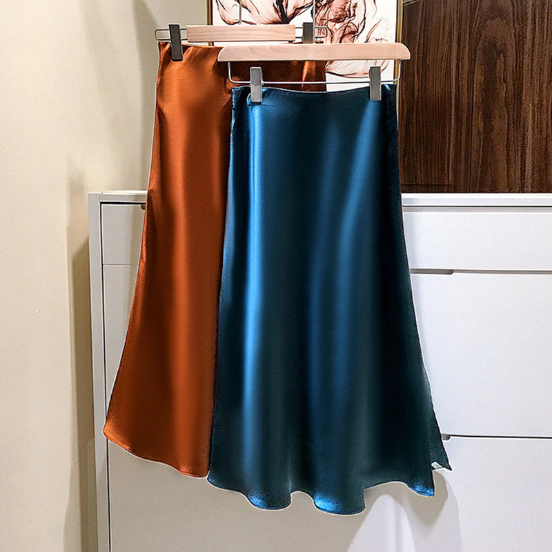Damen Fließender Satin-Bias-Midirock mit hohem Bund und seitlichen Schlitzen Echo Archiv