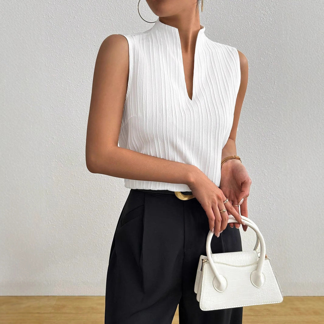 Damen Elegantes Top mit Stehkragen und feinen Plisseefalten – Avérine