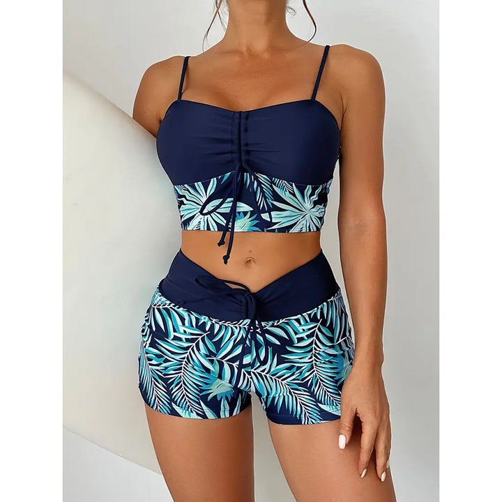 Damen Crop-Top Bikini mit floralem Design und bequemen Shorts Echo Archiv