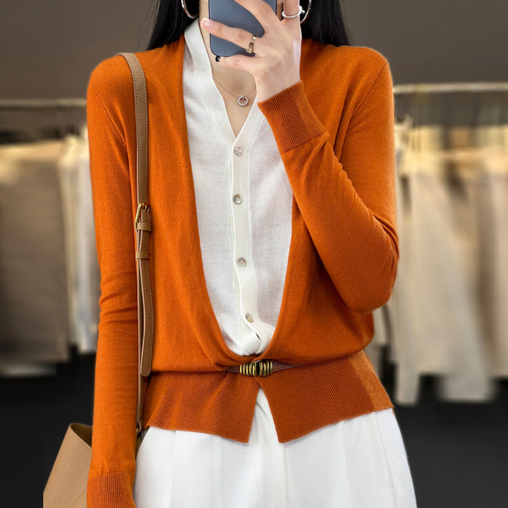 Damen Leichter Offener Feinstrick-Cardigan mit asymmetrischer Zipfelkante und taillierter Silhouette Echoarchiv