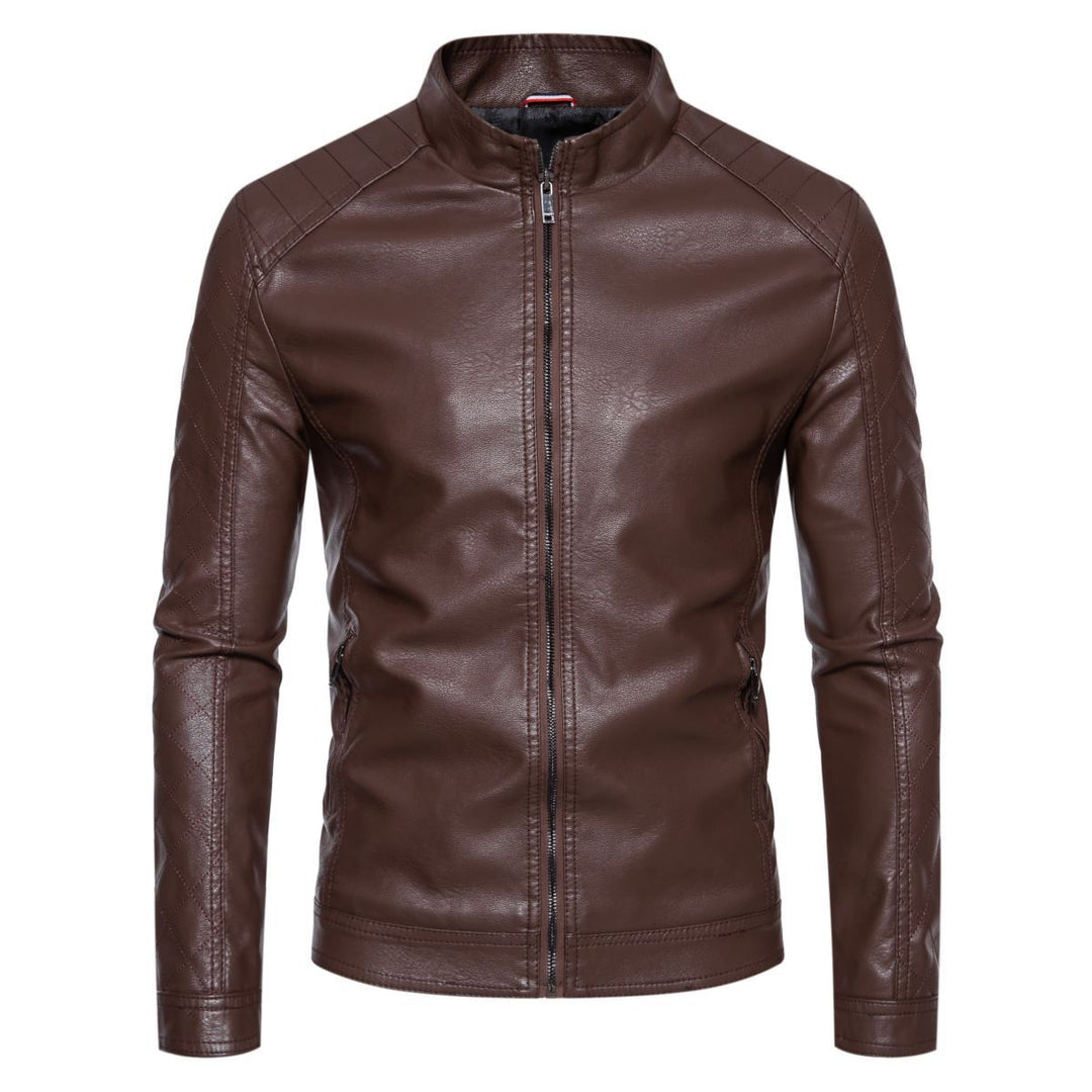 Herren nan taillierte Lederimitat-Bikerjacke mit Stehkragen und gesteppter Ärmeldetail Echo Archiv