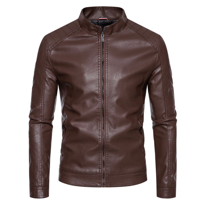 Herren nan taillierte Lederimitat-Bikerjacke mit Stehkragen und gesteppter Ärmeldetail Echo Archiv