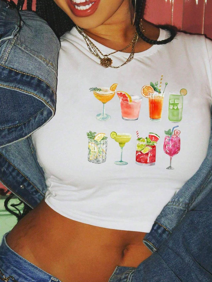 Damen Crop-T-Shirt mit inspirierendem Aufdruck und figurbetontem Schnitt Echo Archiv
