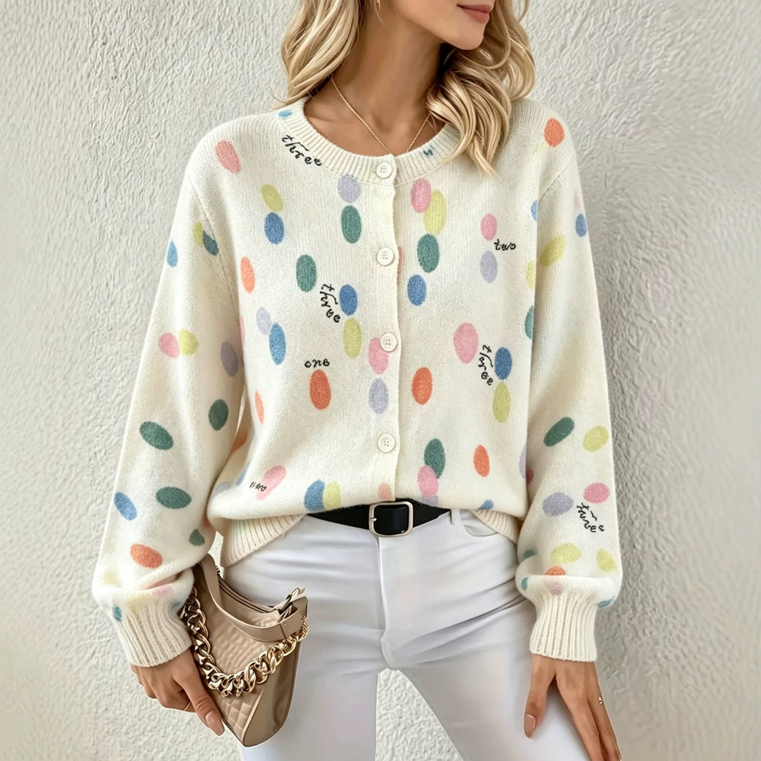 Damen Leichter Jacquard‑Strickcardigan mit Leo‑Print, Rundhalsausschnitt und Knopfleiste – Veloura